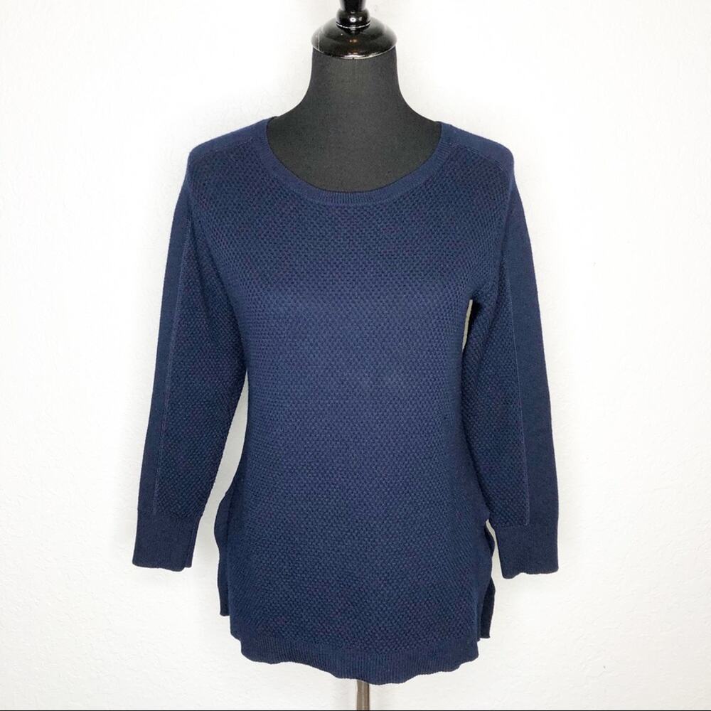 Athleta navy blue waffle knit‎ merino wool blend sweater size Small